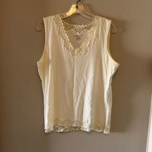 Coldwater Creek Cream Lace Trim Tank Top